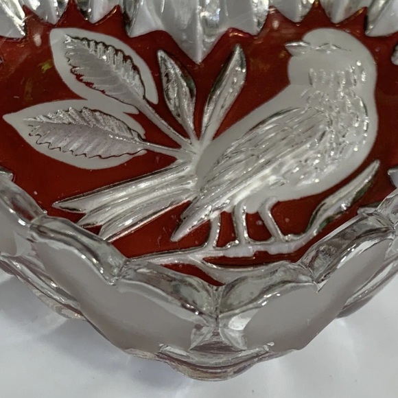 Hofbauer Byrd Red Clear Heart Crystal German Dish Embossed Trinket Jewelry Candy - Picture 5 of 5